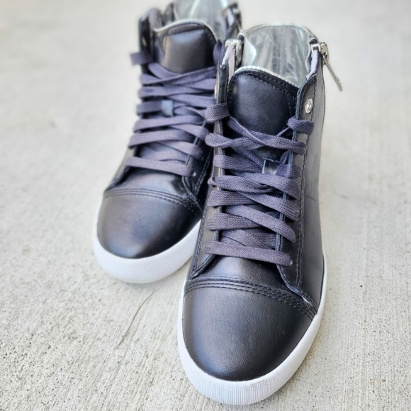 Diesel S-Nentish Sneakers Womens Zip Round Mid Trainers Metallic Silver Back Sz7 - Picture 6 of 9